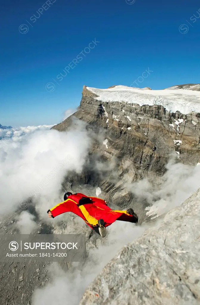 BASE jumper with wingsuit, Les Diablerets, Switzerland