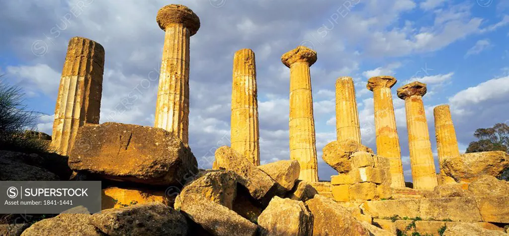 Ruins of colonnade of temple, Temple of Heracles, Sicily, Italy