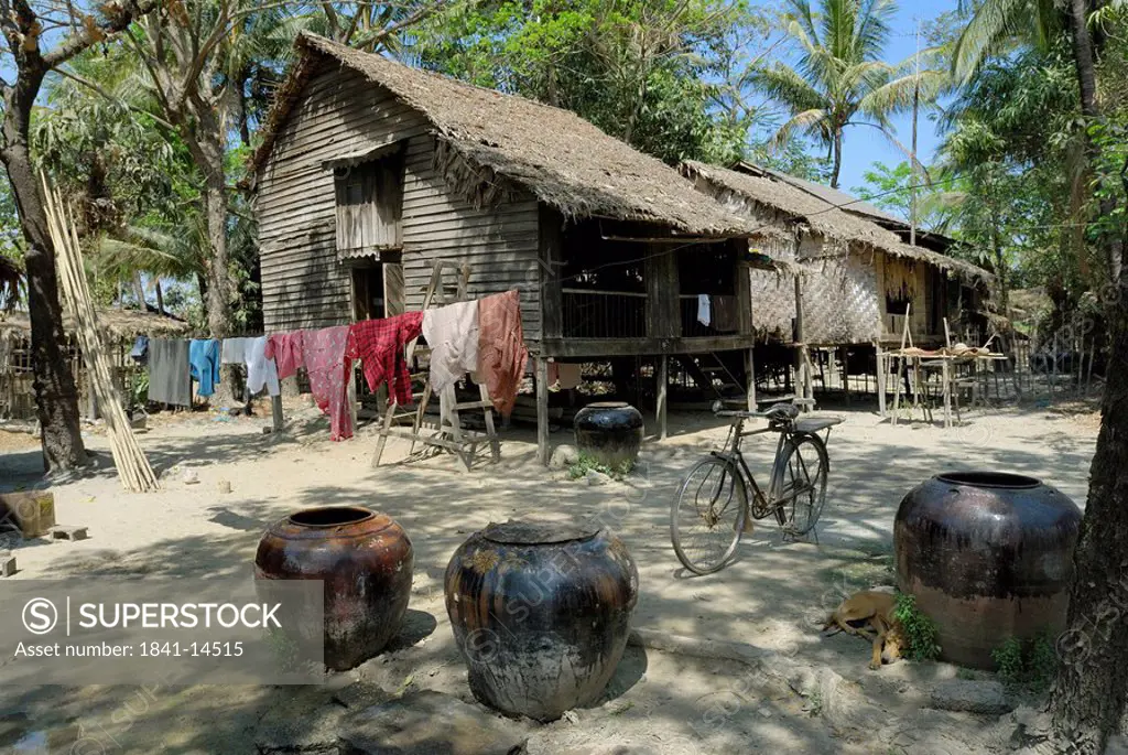 Huts in fishing village, Mon State, Myanmar
