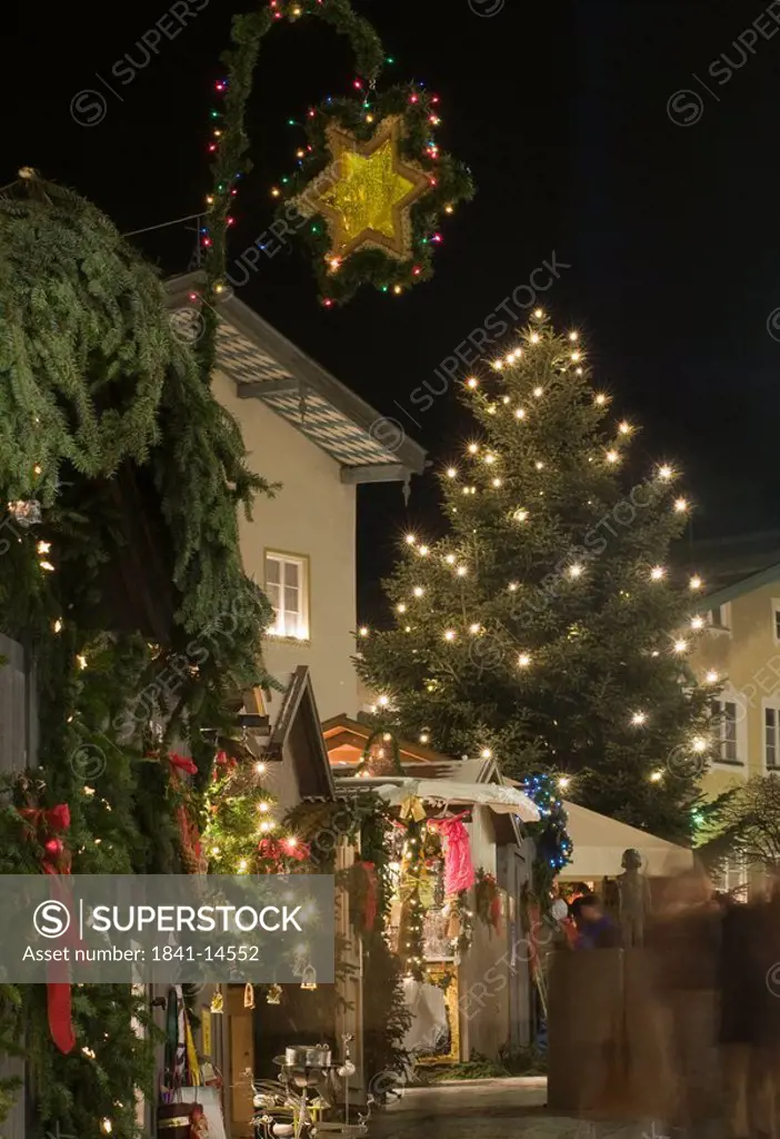 House decorated with christmas lights, Bavaria, Germany