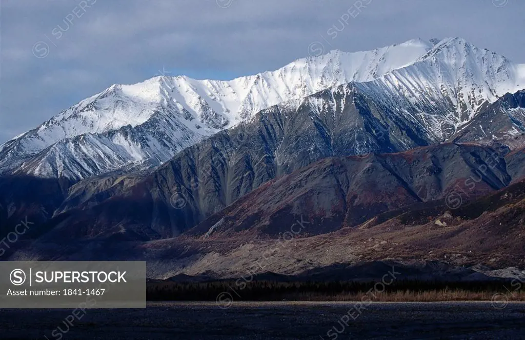 Snow covered mountain range, Alaska Range, Alaska, USA