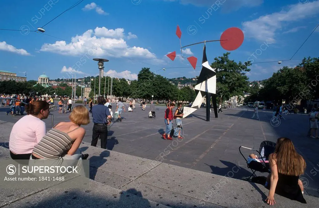 Tourists in street, Schlossplatz, Stuttgart, Baden_Wurttemberg, Germany