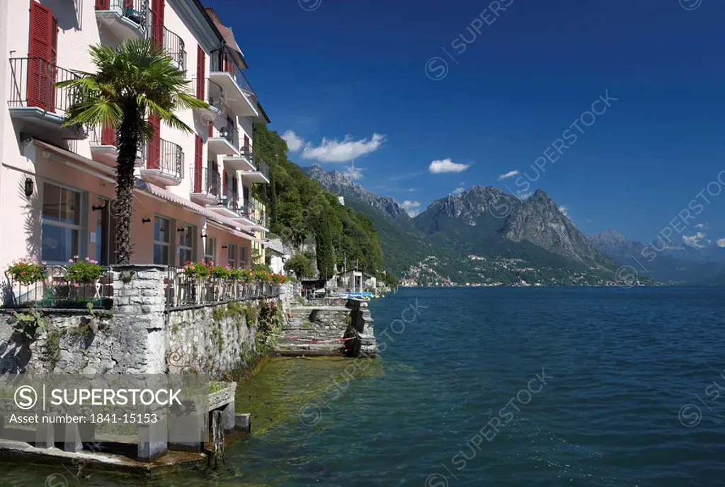 Buildings at waterfront, Gandria, Lake Lugano, Switzerland