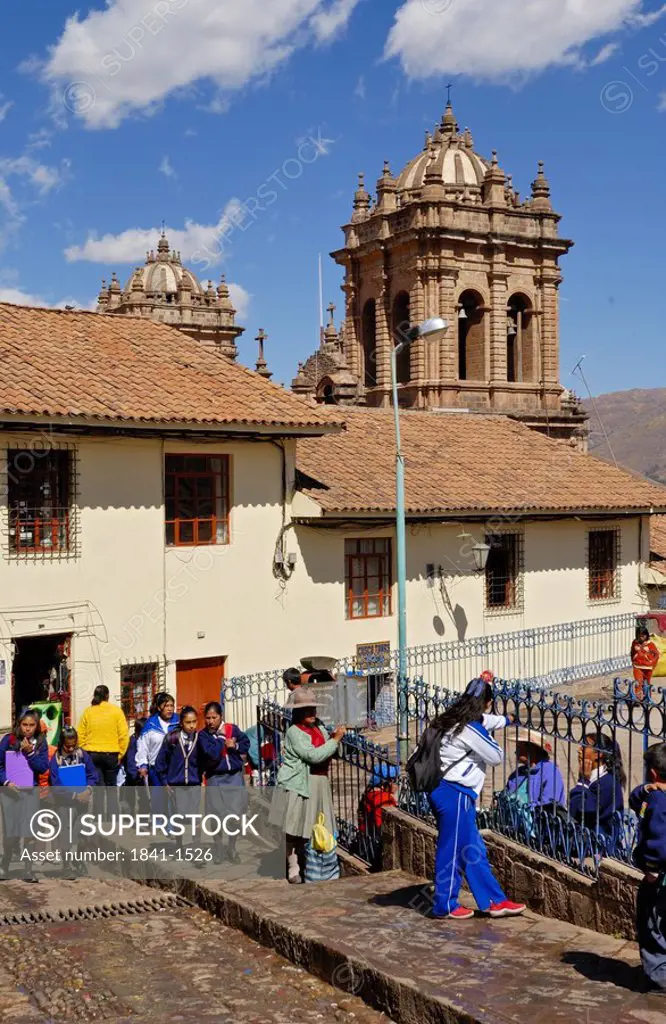 Students in front of church, Cuzco, Cusco Region, Peru