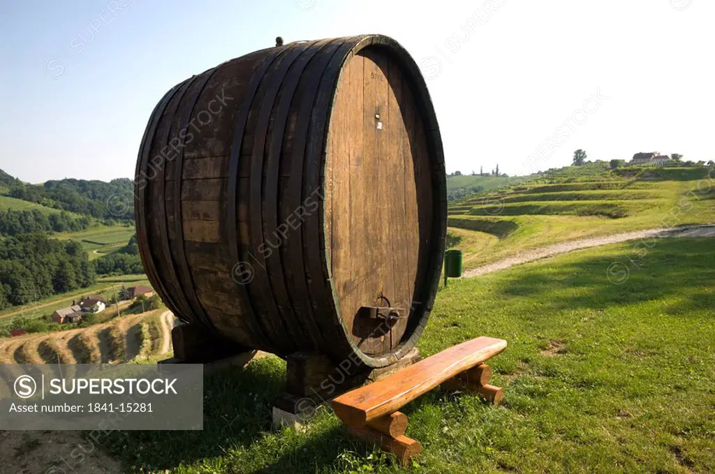 Barrel in vineyard, Jeruzalem, Mura, Balkan Peninsula, Pomurje, Slovenia