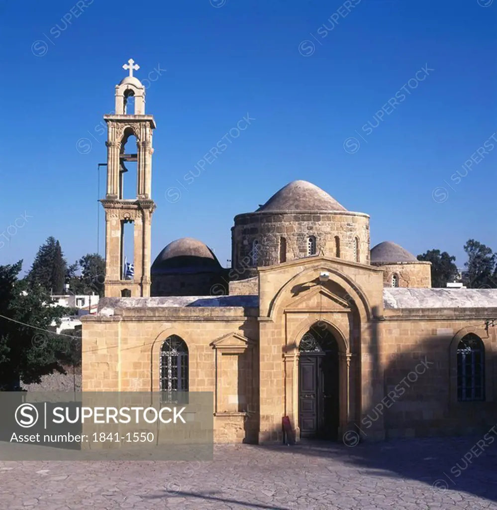 Church against blue sky, St. Barnabas and Hilarion Church, Peristerona, Cyprus