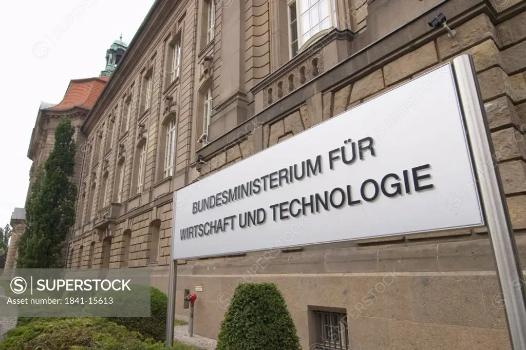 Information board on government building, Federal Ministry For Economy And Technology, Berlin, Germany