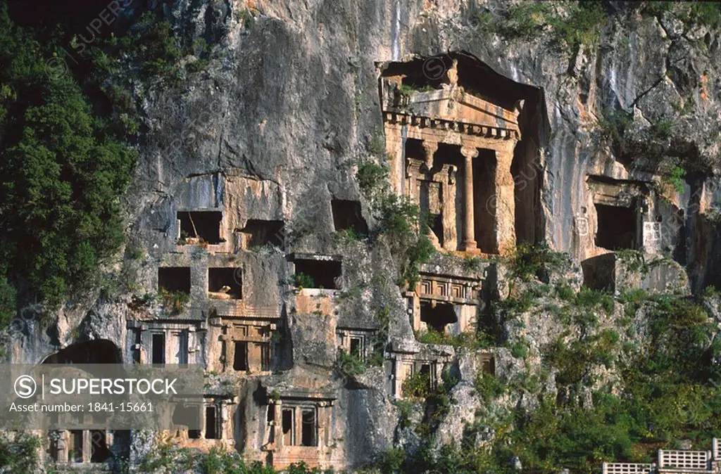 Lycian rock tombs on side of mountain, Dalyan, Turkey