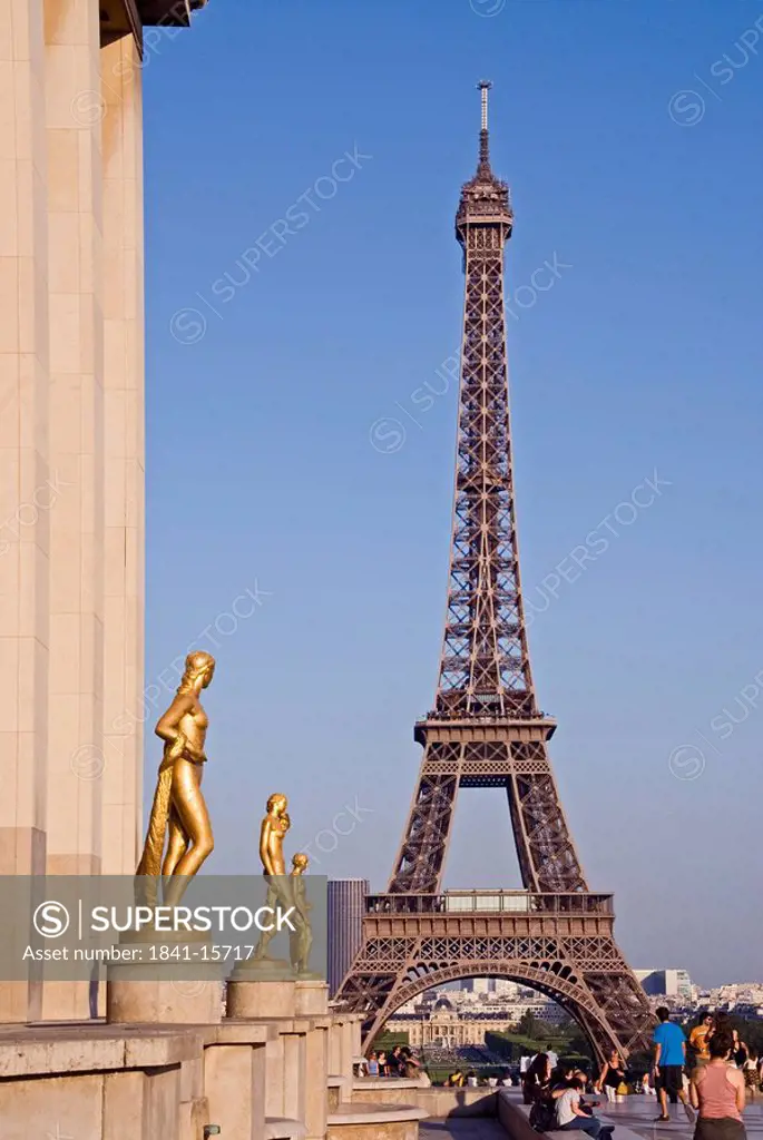 Tourists in front of tower, Palais de Chaillot, Eiffel Tower, Paris, France