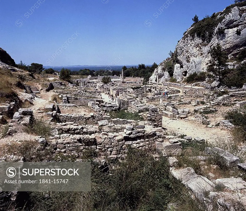 Old ruins at ancient city of Glanum, St Remy De Provence, France