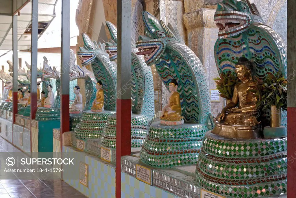 Interiors of Buddhist temple, Snake Pagoda, Myanmar