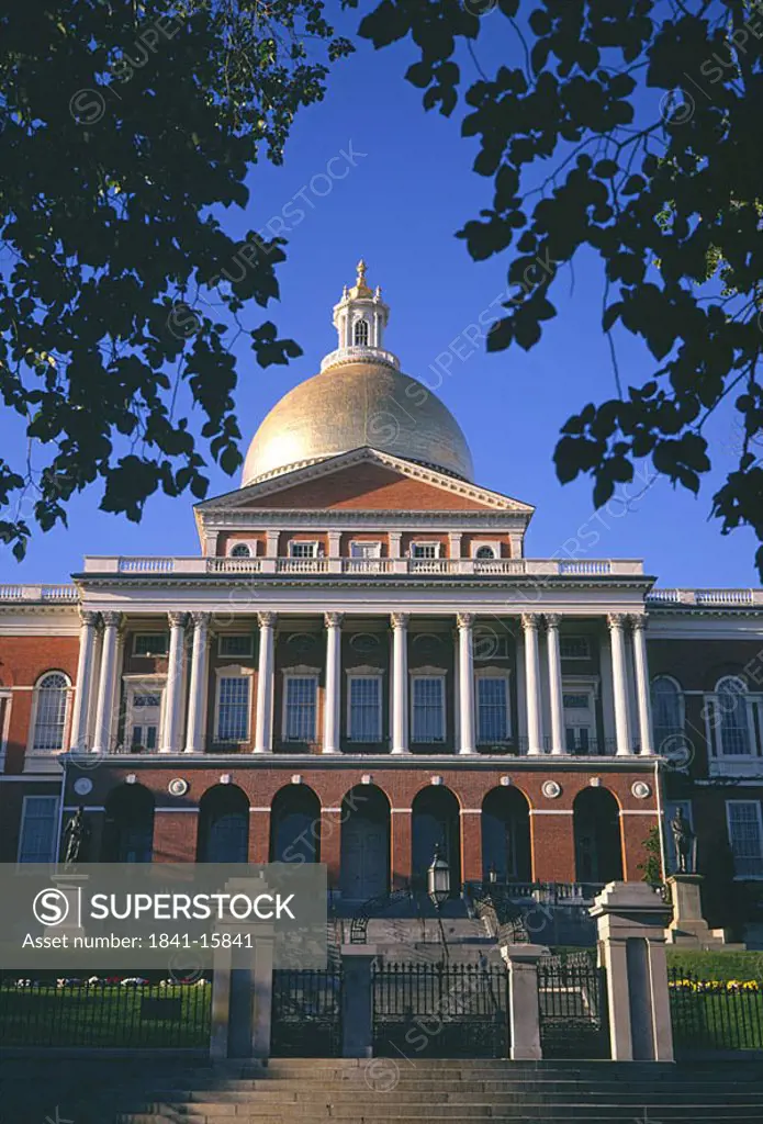 Facade of government building, Massachusetts State Capitol, Boston, Massachusetts, Usa