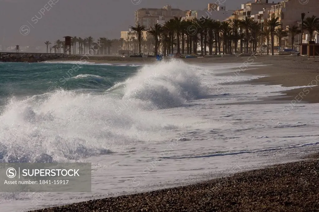 Waves on beach, Costa del Sol, Granada, Andalusia, Spain