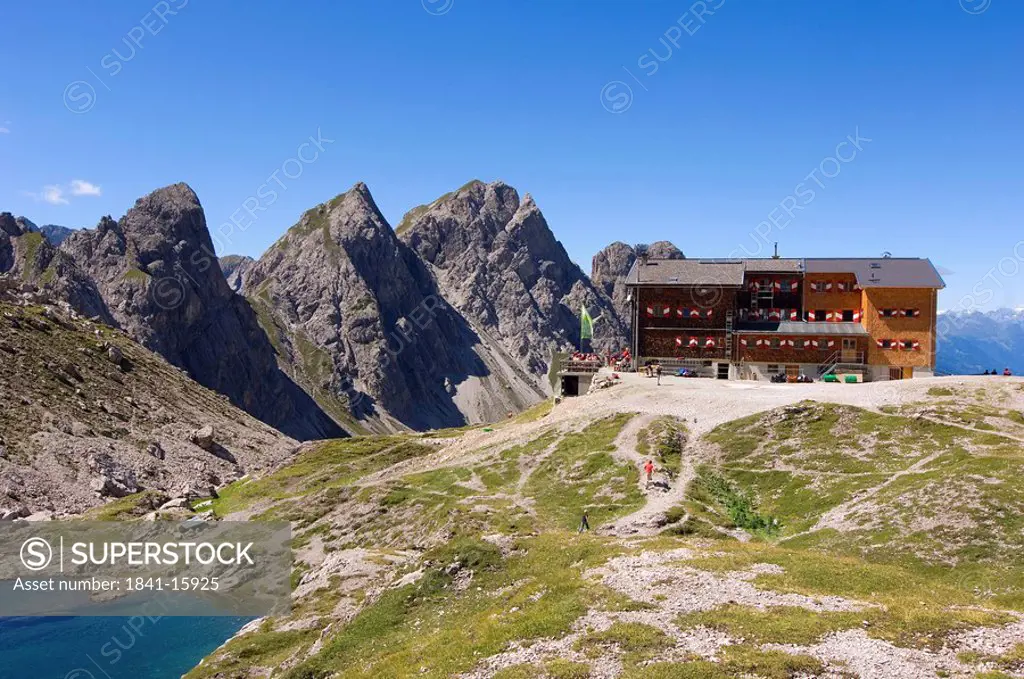 Building near mountains, Lienzer Dolomiten, Lienz, Tyrol, Austria