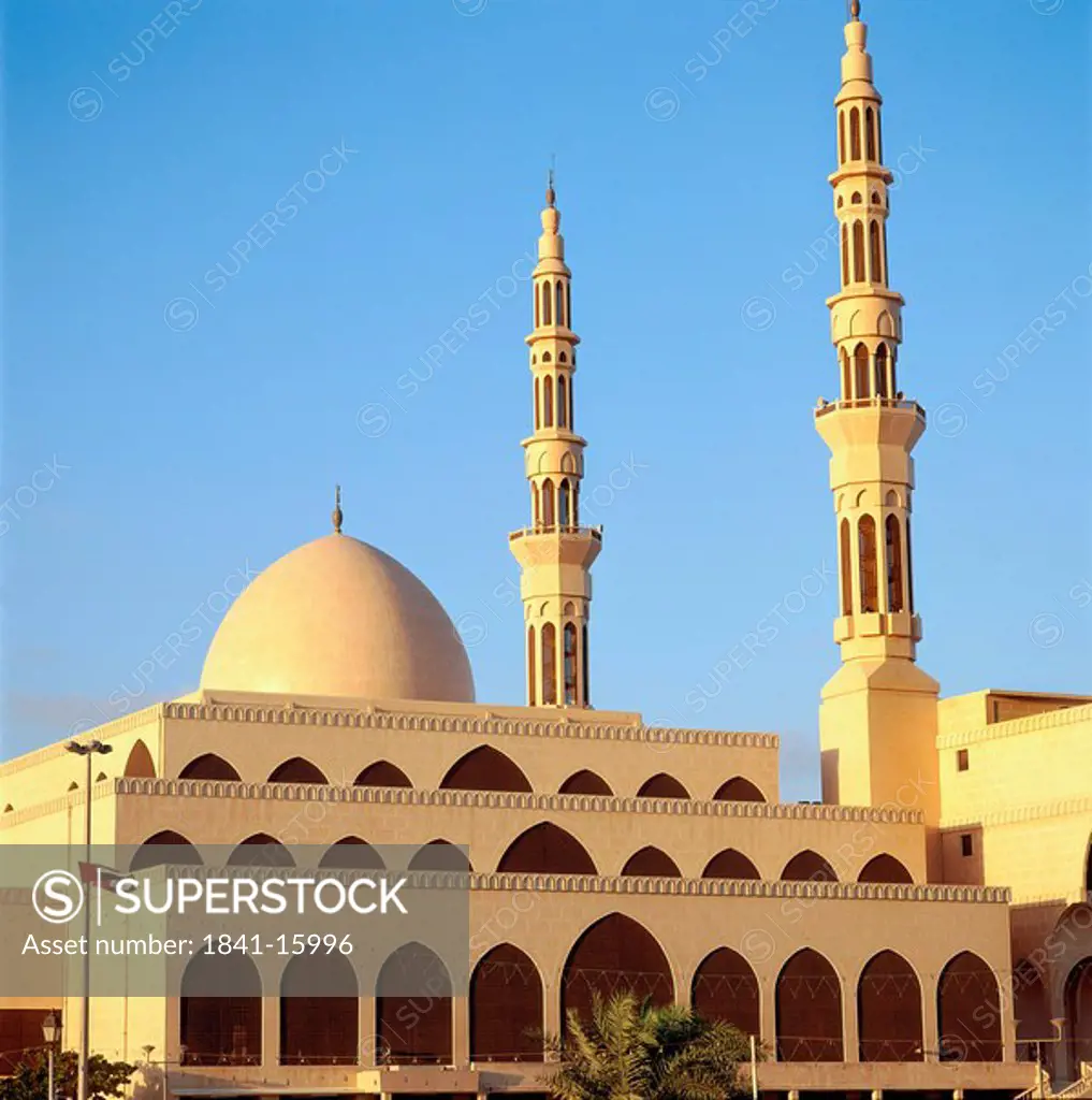 Mosque against clear blue sky, Facade, King Faisal Mosque, Sharjah, UNITED ARAB EMIRATES