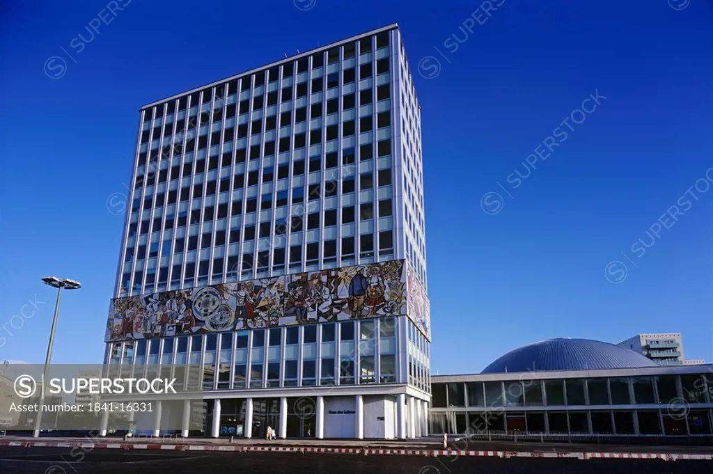 Facade of government building, Haus des Lehrers, Kongresshalle, Alexanderplatz, Berlin, Germany
