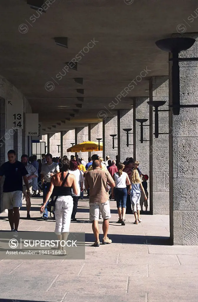 Tourists in soccer stadium, Olympic Stadium, Berlin, Germany