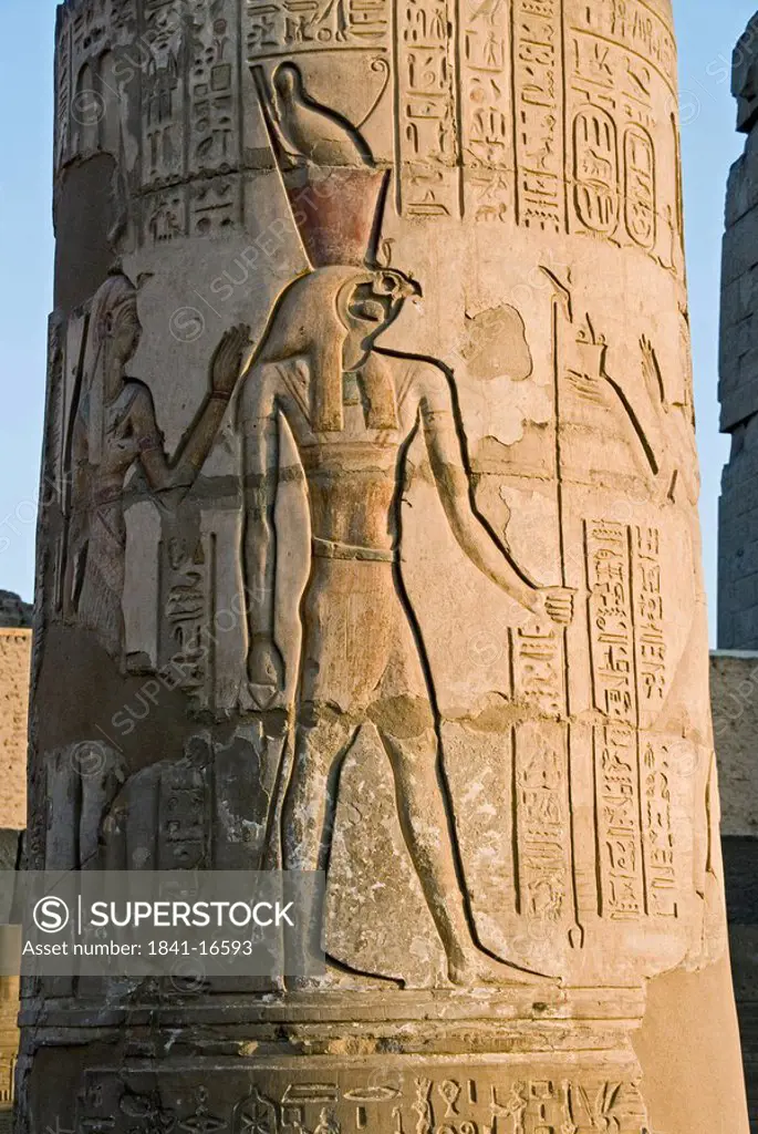 Relief on a pillar at the temple of Kom Ombo, Egypt, close_up