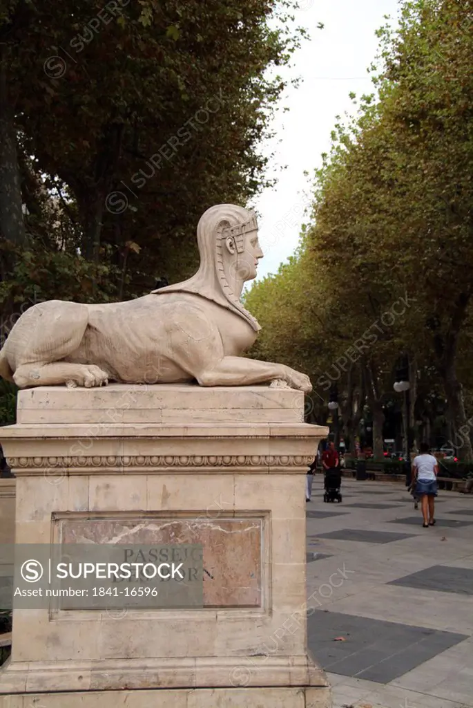 Sphinx statue on a promenade in Palma de Mallorca, Majorca, Spain