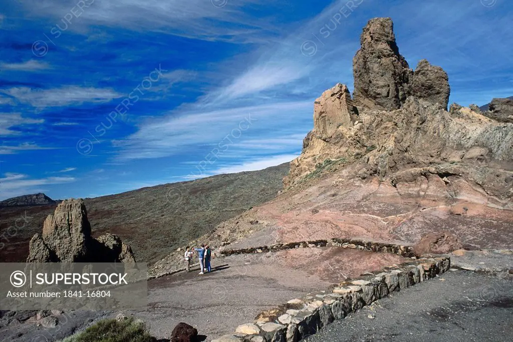 Low angle view of rock formations, Los Roques Del Teide, El Teide National Park, Tenerife, Canary Islands, Spain