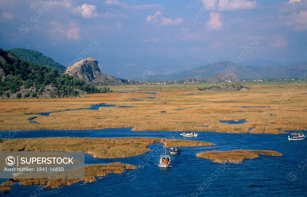 Boats in lake, Lake Koycegiz, Mugla, Mugla Province, Turkey