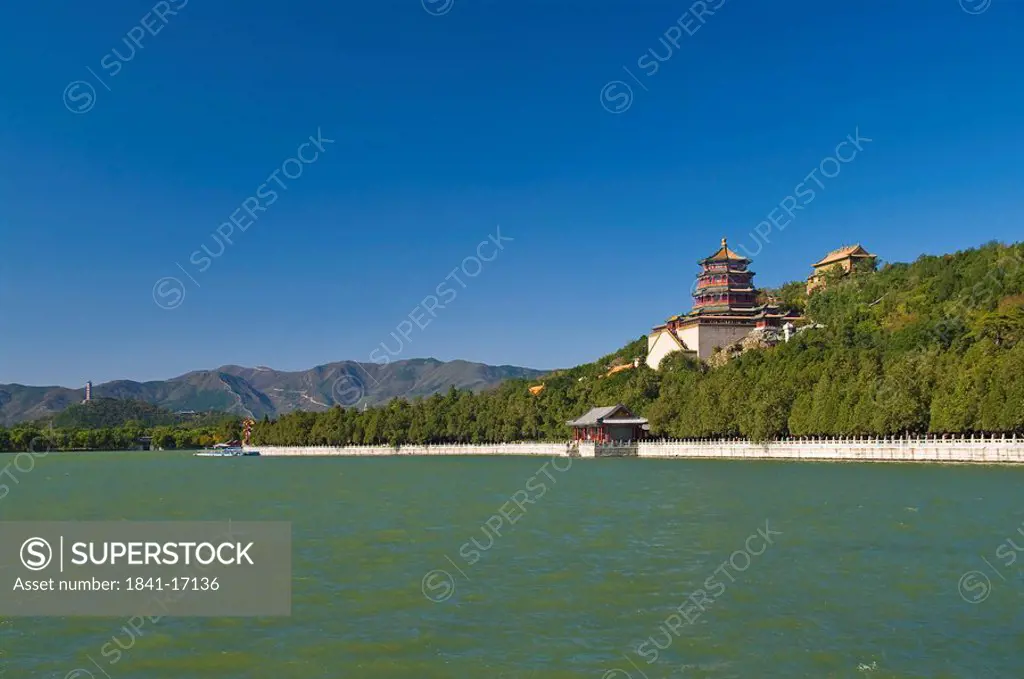 Palace at waterfront, Summer Palace, Lake Kunming, Beijing, China