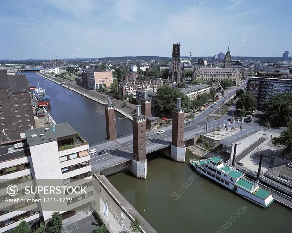 High angle view of city, Duisburg, North Rhine Westphalia, Germany