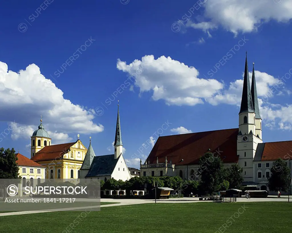 Lawn in front of church, Altoetting, Bavaria, Germany