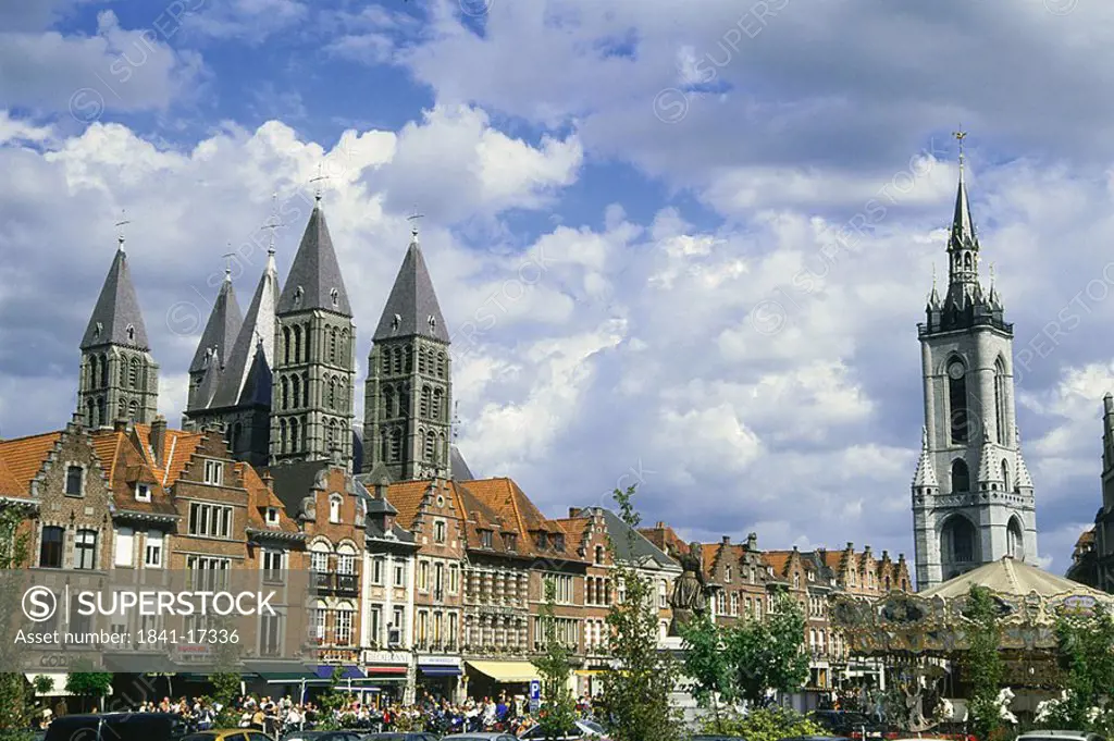 Buildings in town against overcast sky, Belgium