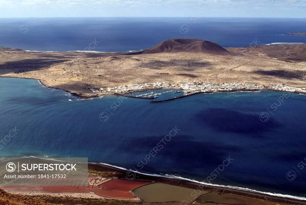 High angle view of a coastline, La Graciosa Island, Lanzarote, Canary islands, Spain