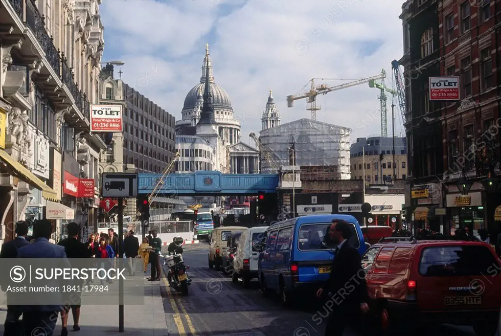 Traffic in city, Ludgate Hill, City of London, London, England