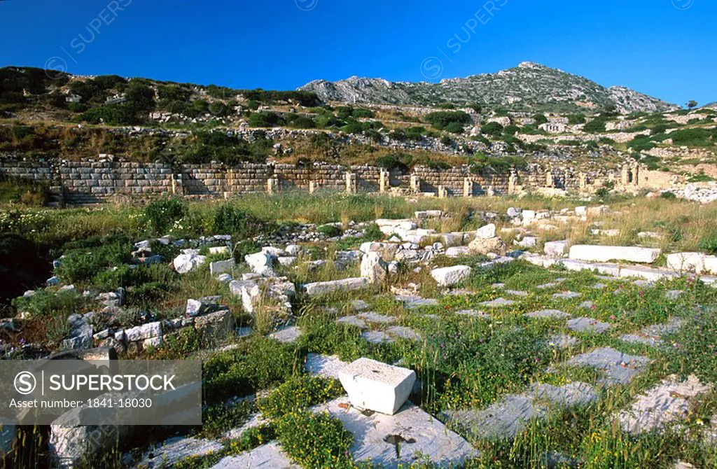 Old ruins of building on landscape, Marmaris, Mugla, Turkey