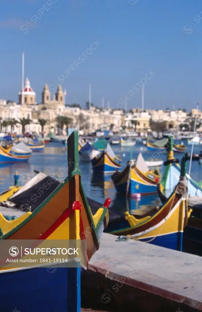 Colored boats in harbor, Marsaxlokk, Malta