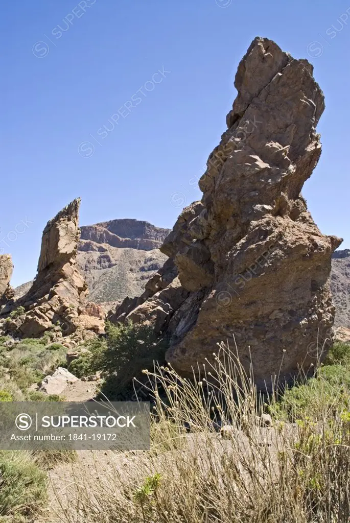 Rock formations on volcanic landscape, Roque De La Grieta, El Teide National Park, Tenerife, Canary Islands, Spain