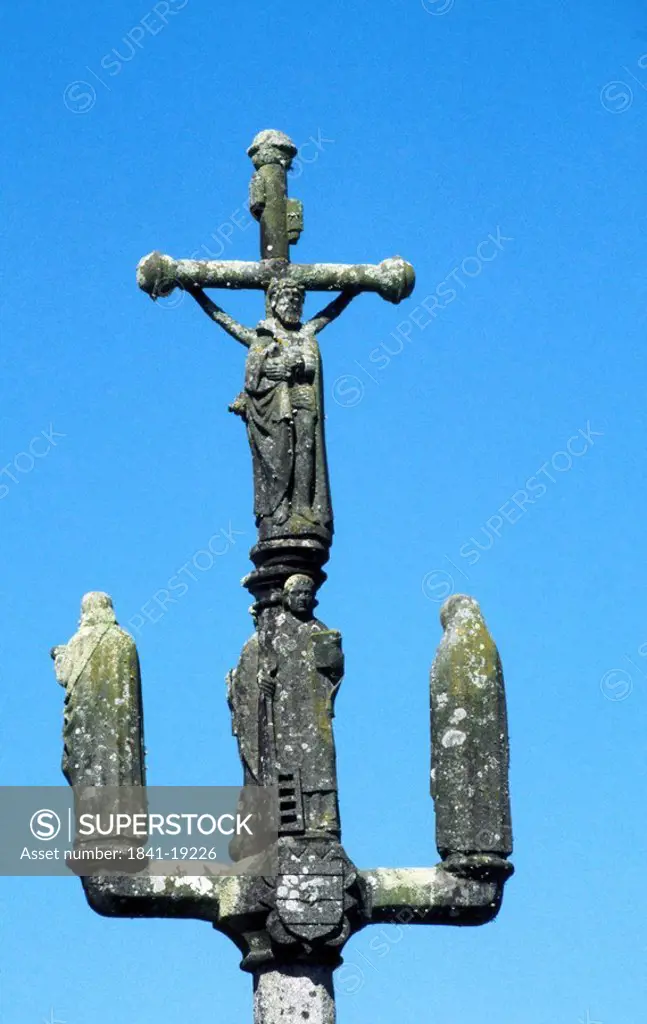High section view of crucifix, Saint_Thegonnec, Finistere, Brittany, France