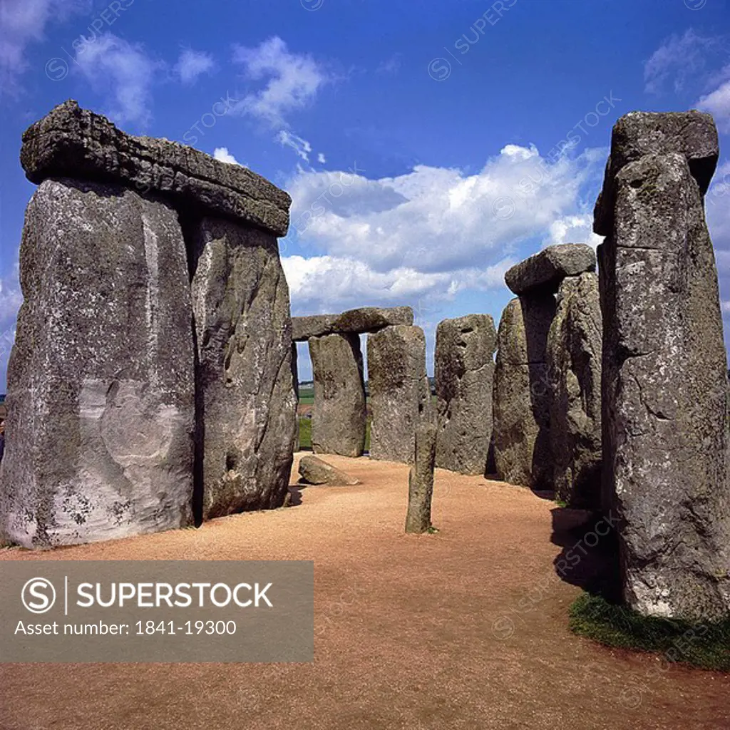 Megalithic monuments on a landscape, Stonehenge, Wiltshire, England