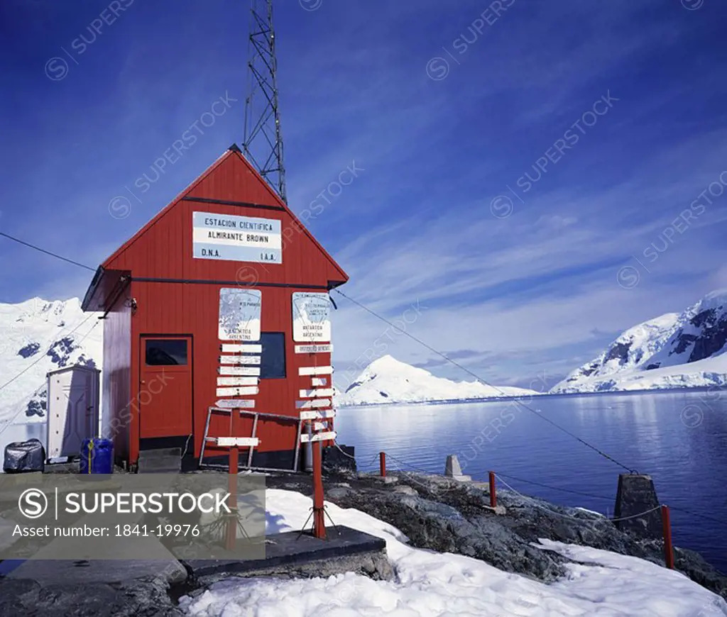 Analysis station along seaside, Paradise Bay, Antarctica