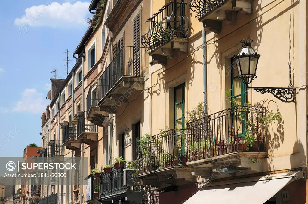 Houses with balconies, Taormina, Sicily, Italy