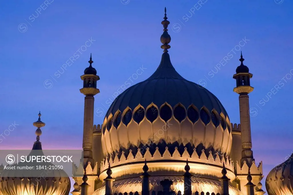 Onion domes lit up at night, Sussex, England