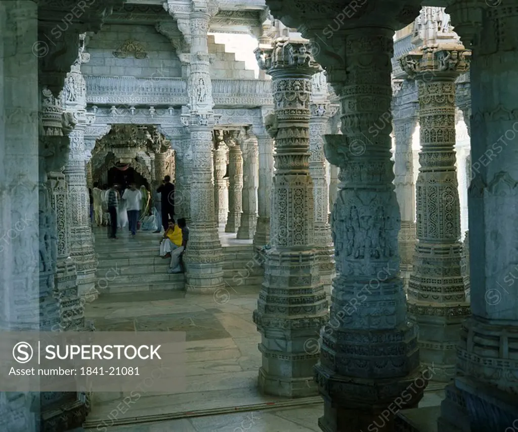 Interiors of temple, Chaumukha Temple, Ranakpur Temple, Ranakpur, Rajasthan, India