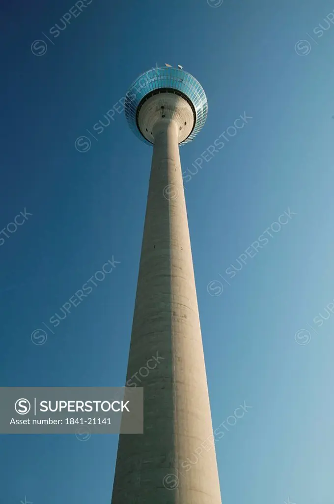 Low angle view of communication tower, Rhein Tower, Dusseldorf, Nordrhein_Westfalen, Germany