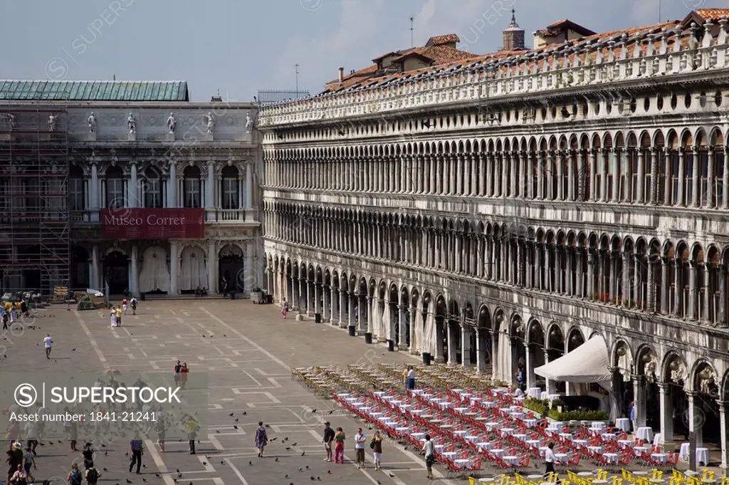 Aerial view of tourists at town square, Piazza San Marco, St. Mark´s Square, Veneto, Venice, Italy