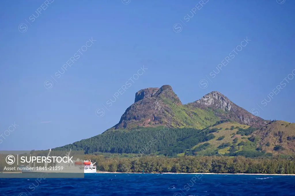 Ship in sea, Tubuai Island, French Polynesia