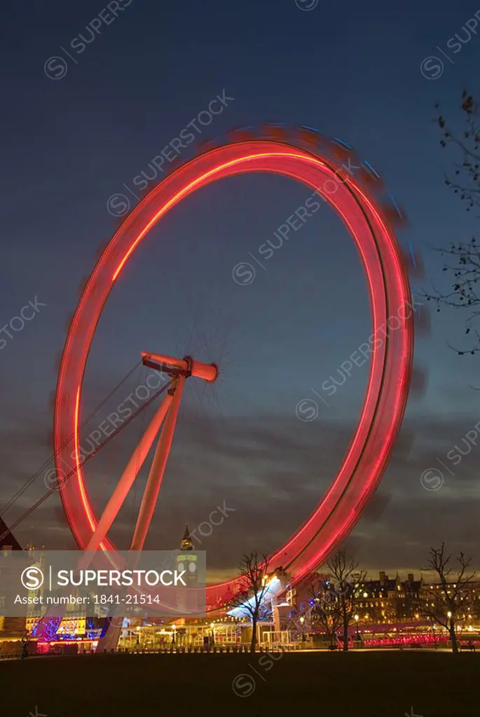 Ferris wheel lit up at night, Millennium Wheel, London, England