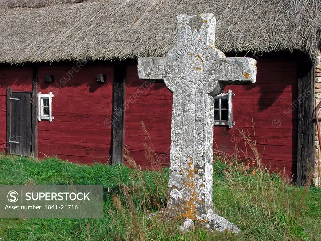 Cross in front of house, Oeland, Sweden