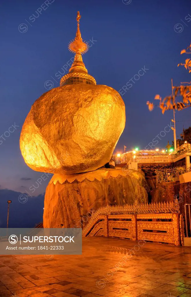 Pagoda on golden rock at night, Kyaiktiyo Pagoda, Mon State, Myanmar