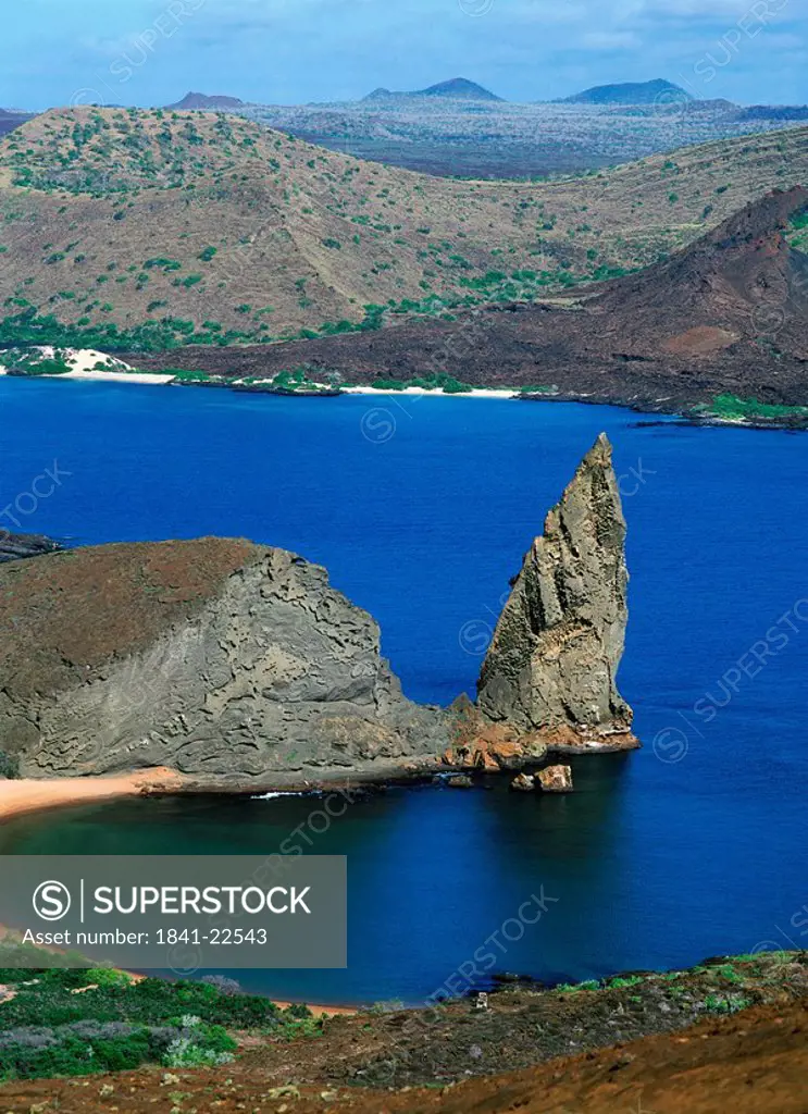 Rock formation in lake, Bartolome Island, Galapagos Islands, Ecuador