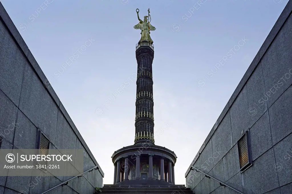 Low angle view of statue on column, Victory Column, Berlin, Germany