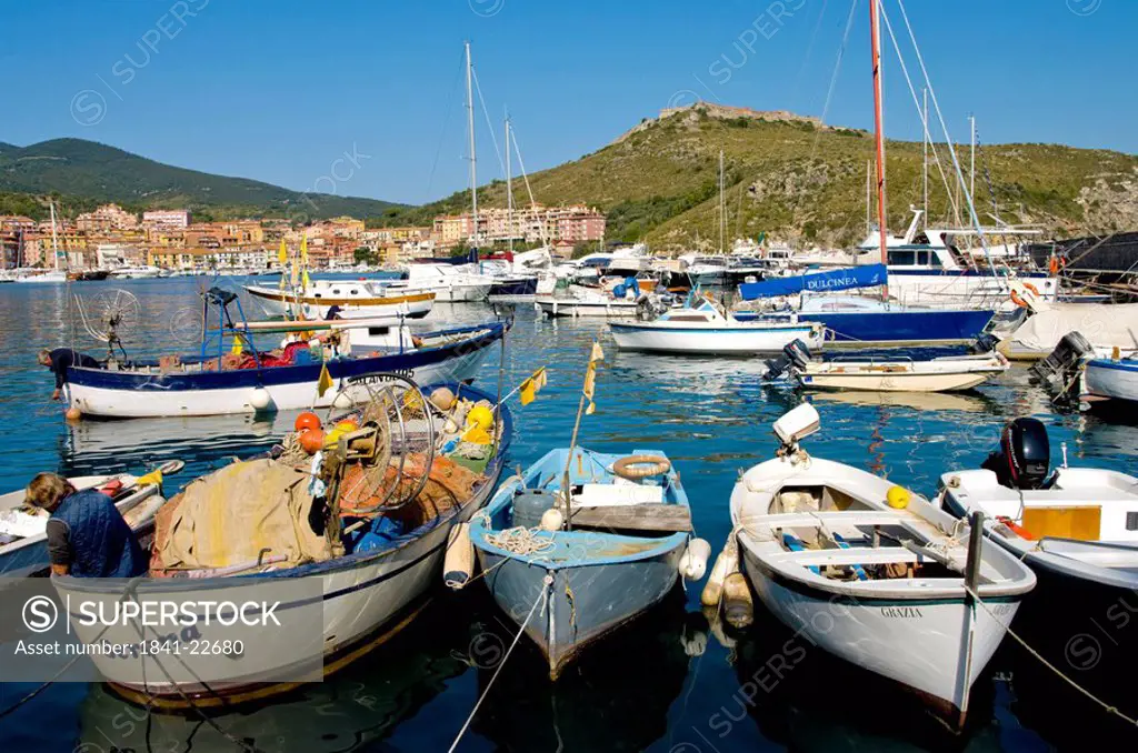 Boats in harbour, Ortobello, Tuscany, Italy, Europe