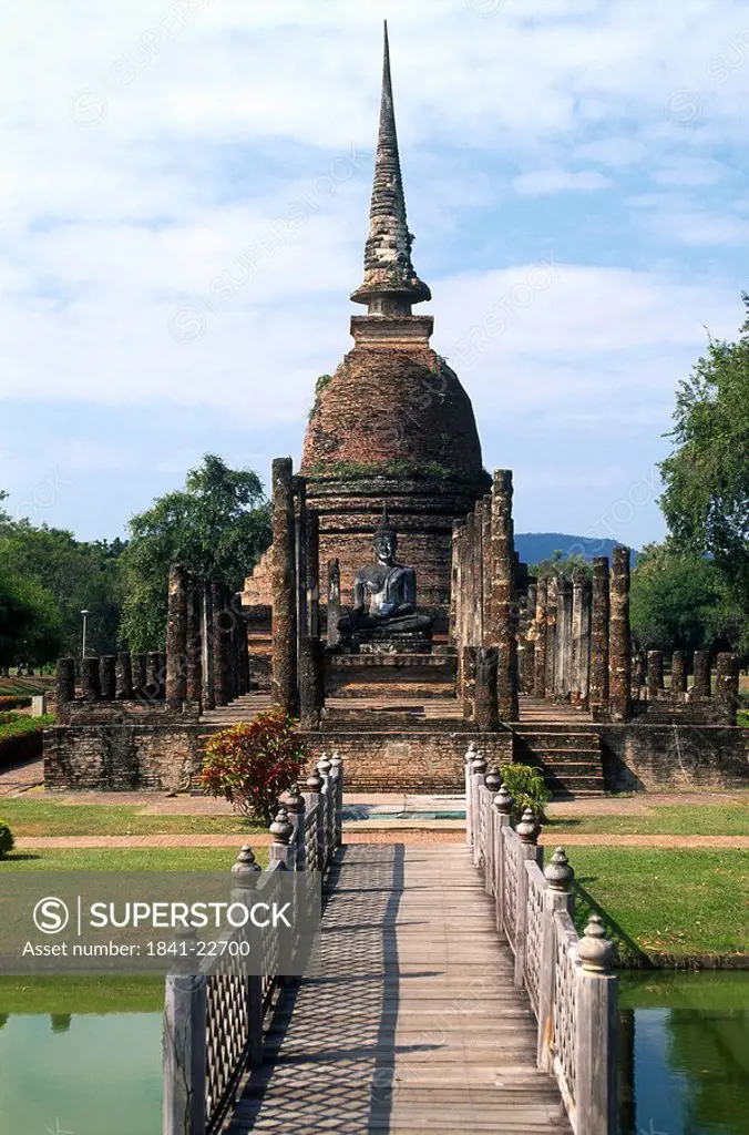 Bridge leading to a stupa, Wat Mahathat, Sukhothai, Thailand